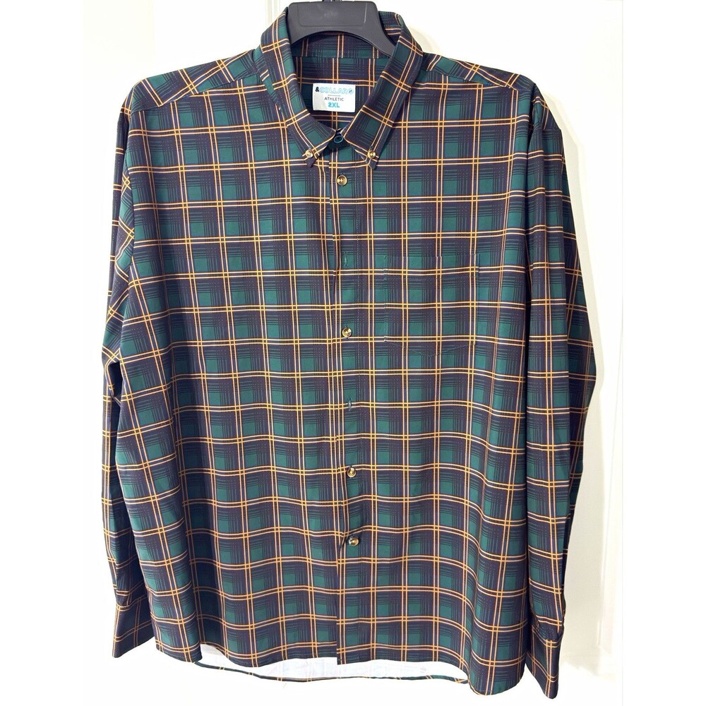 &Collar Men’s 2XL Athletic Fit Plaid Long Sleeve Button Up Shirt Green Navy